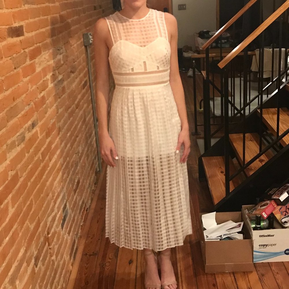 SELF-PORTRAIT Crew Neck White Long Dress